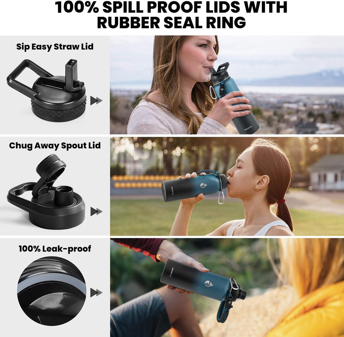 RAYMYLO Botella de agua aislada de 40 oz, acero inoxidable al vacío de