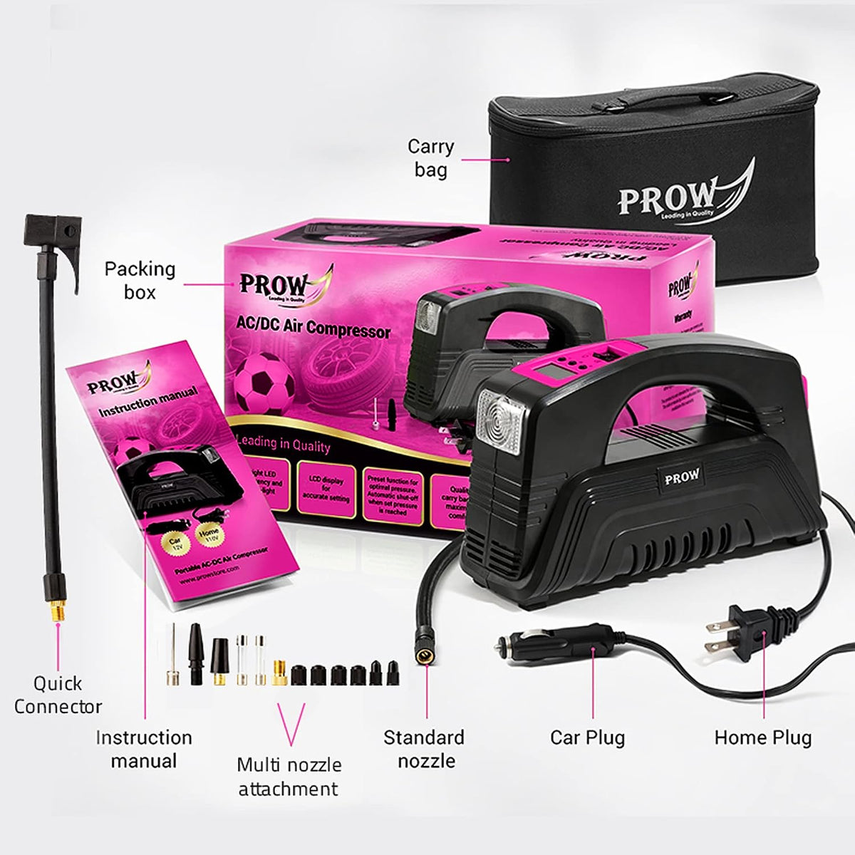 PROW - Compresor de aire eléctrico CA\/CC, inflador portátil de neu...
