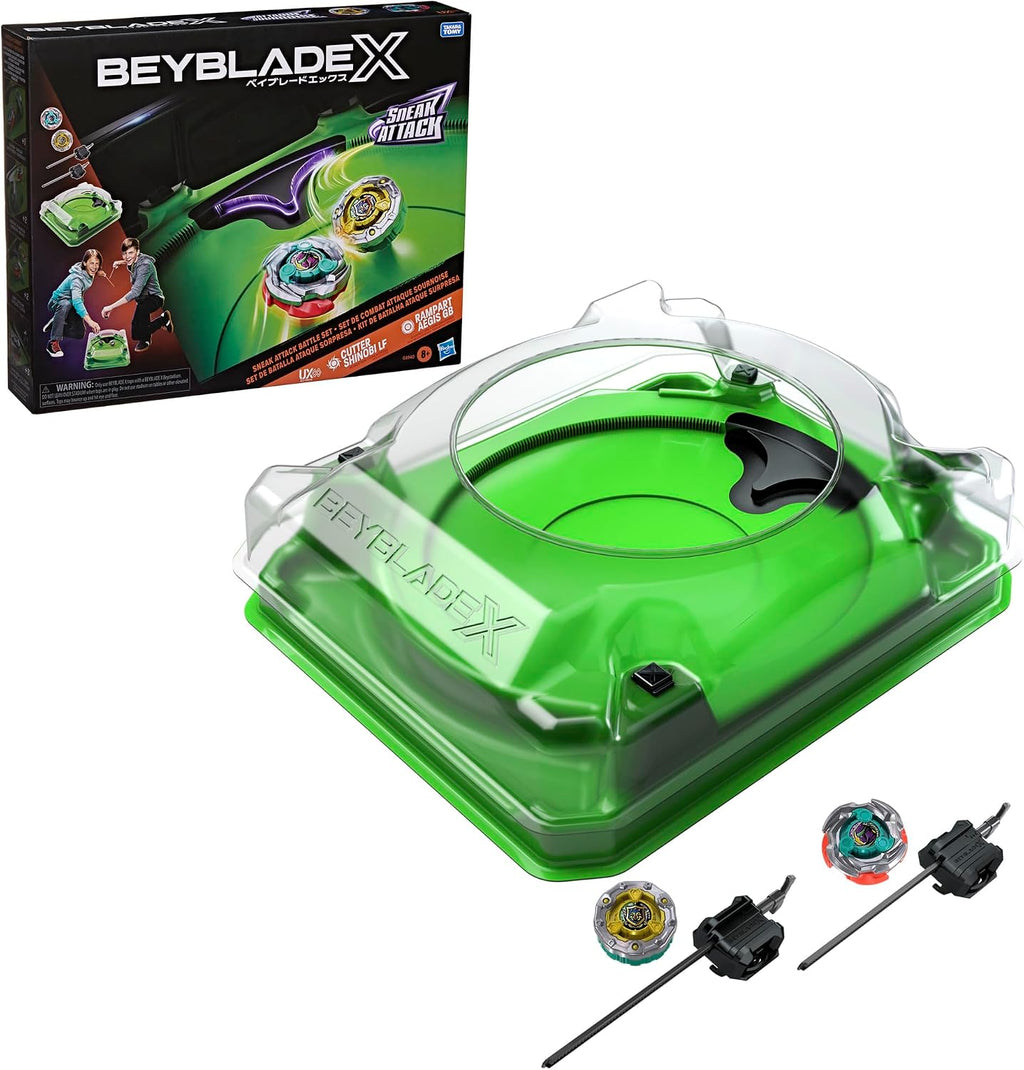 Beyblade X Sneak Attack - Juego de batalla con Beystadium Arena, Rampart Aegis GB y cortador Shinobi LF, 2 juguetes de juego Takara Tomy, 2 lanzadores, a partir de 8 años