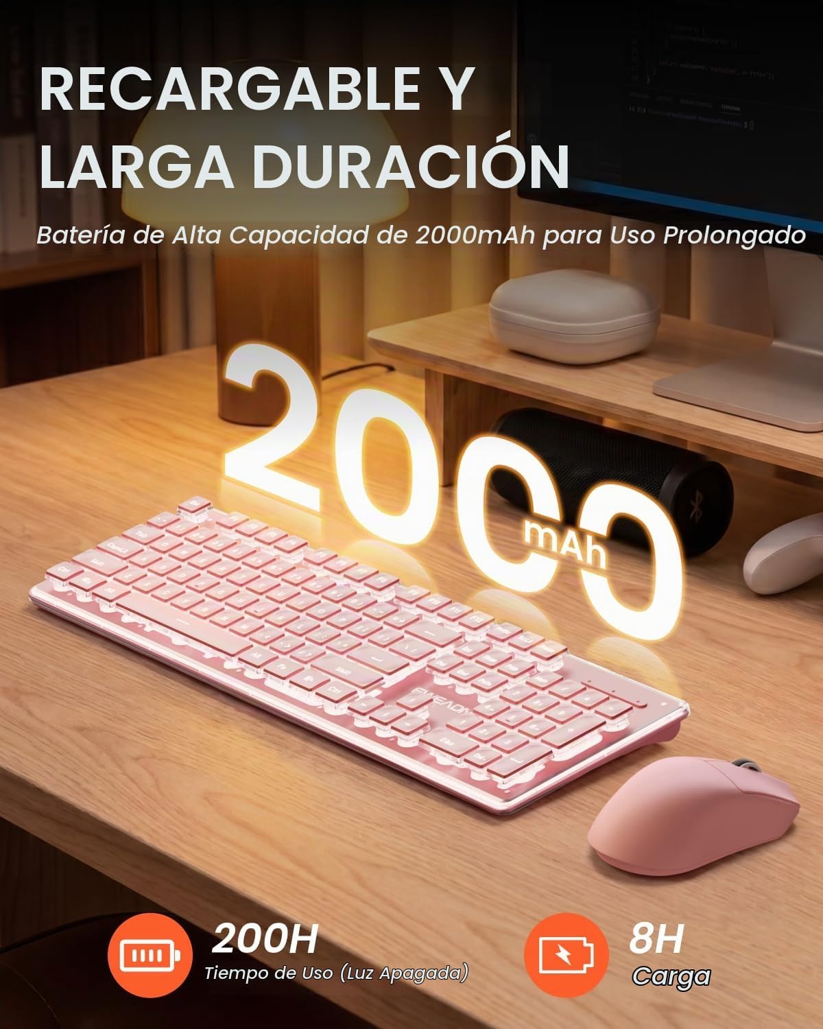 SEUNKWANG V3 Combo de teclado y mouse inalámbricos con retroilumina...