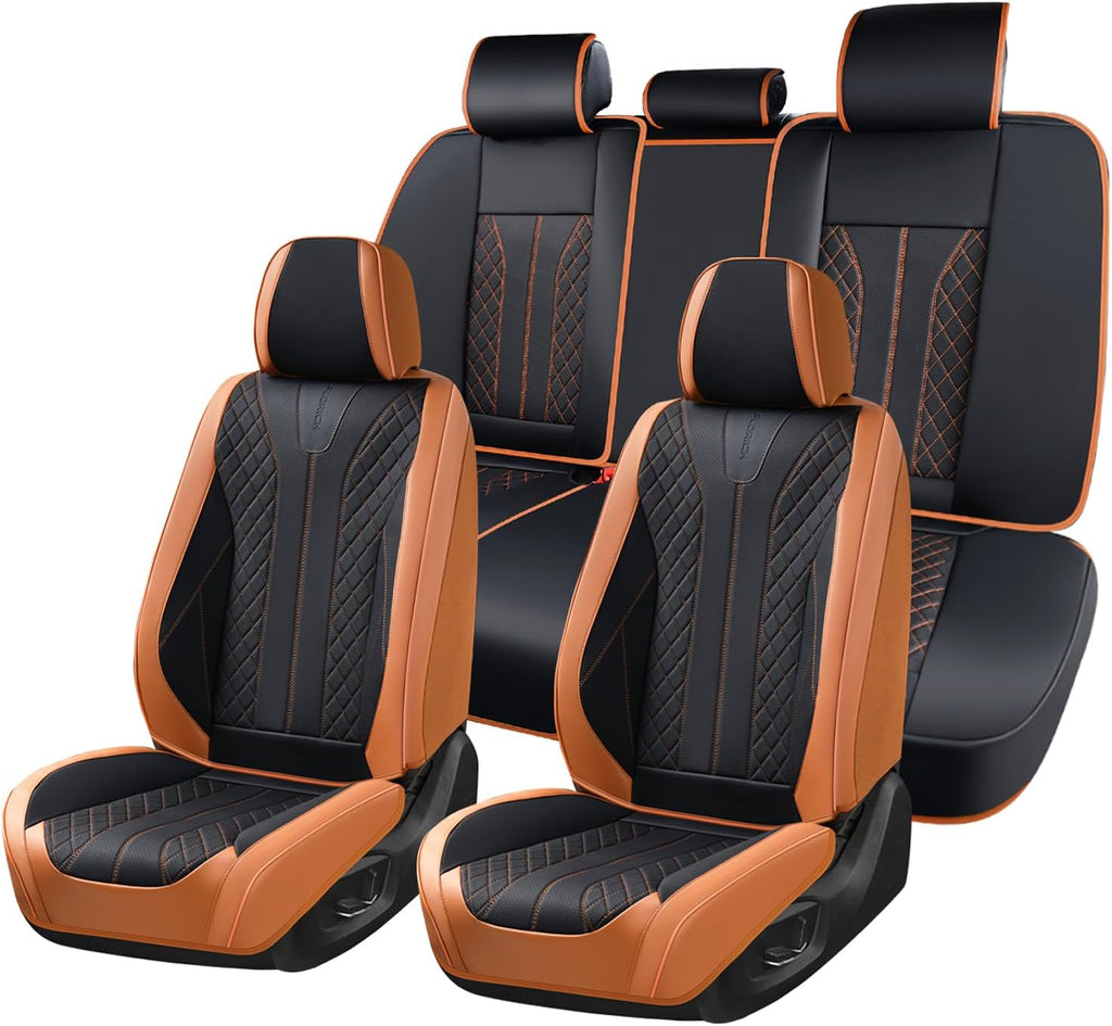 Juego completo de fundas de asiento de coche de cuero, fundas automotrices impermeables, protectores de asiento de coche para 5 asientos, almohadillas de asiento delanteras y traseras de