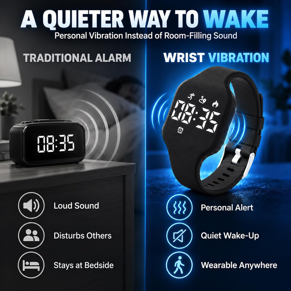Reloj despertador para personas que duermen pesadas, pulsera vibratoria, reloj silencioso, pulsera para adolescentes, sordos, adultos, agitador de cama, viaje, temporizador digital