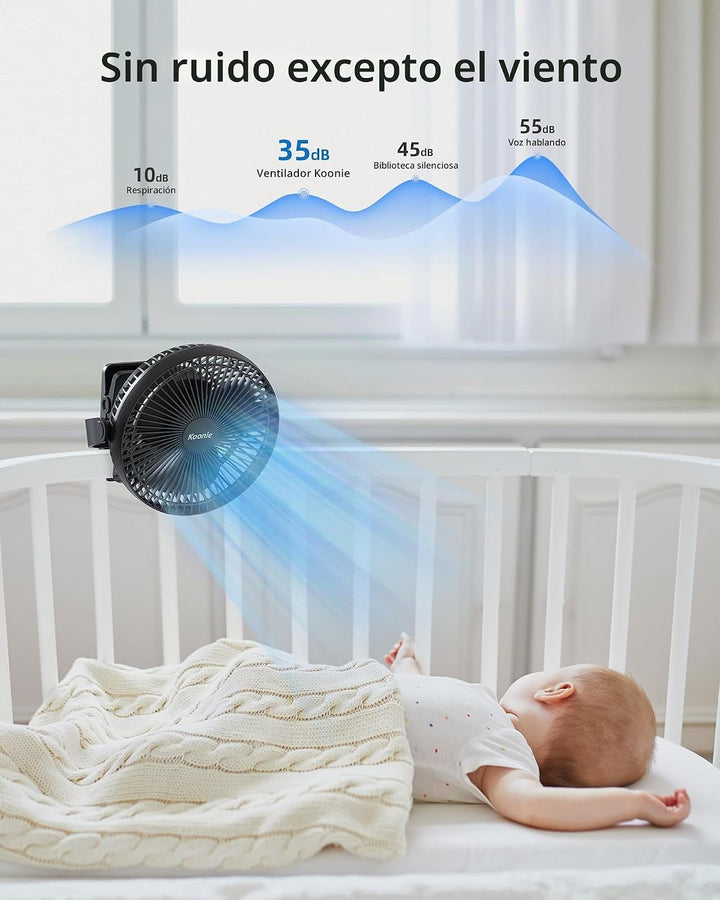 Koonie Ventilador con clip de 8 pulgadas, batería recargable de 100...