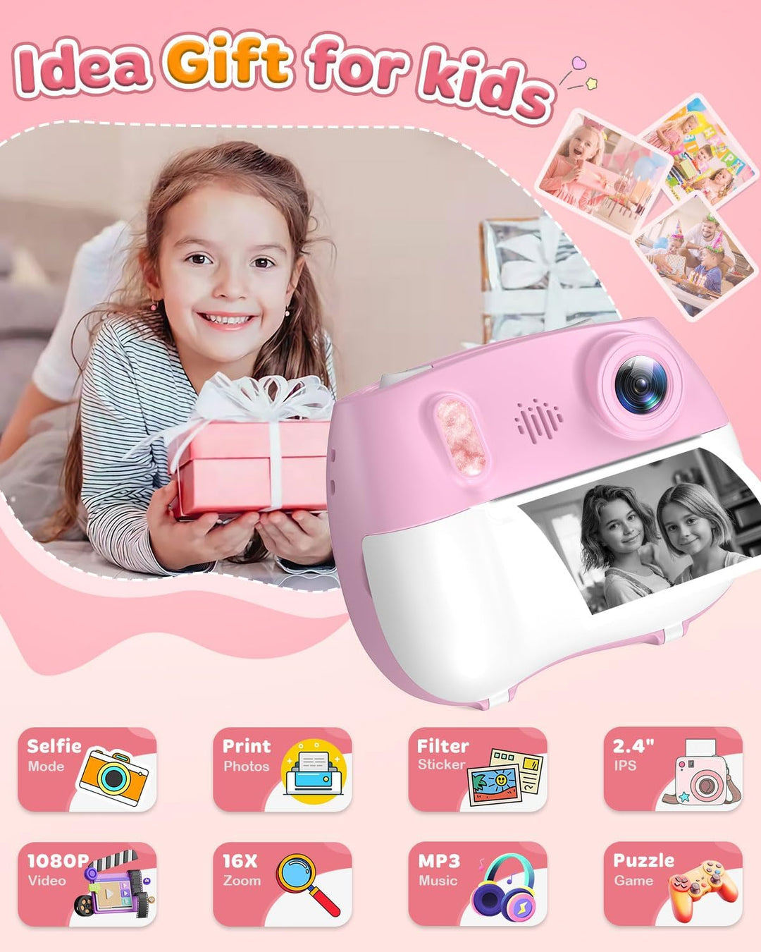 Cámara de impresión instantánea para niños de 3 a 10 años - Cámara...
