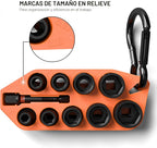 Klein Tools 33809 Juego de zócalos de impacto para llevar, SAE, juego de 10 piezas con funda, mosquetón y accionamiento de 3/8 pulgadas, zócalos codificados por color de 1/4, 5/16, 3/8, 7/16, 1/2, 9