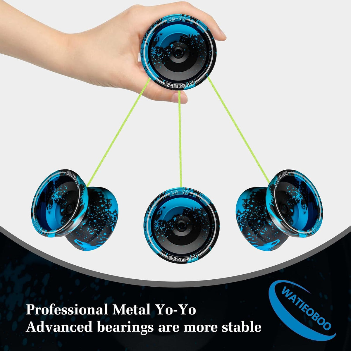 W09 Yoyo de Metal, Yo-Yo Profesional de Modo Dual Sensible/No Sensible Freestyle, Yoyo para Principiantes - Yoyo Profesional para Adultos, Paquete de Accesorios de Yoyo Perfecto, Negro/Azul