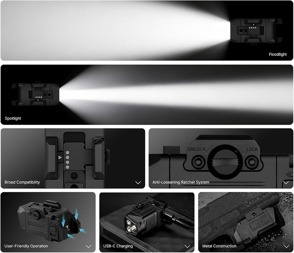 OLIGHT PL X - Paquete de luces tácticas recargables para montaje en riel con USB-C