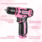 Taladro inalámbrico: juego de taladro eléctrico DEKOPRO de 12 V con taladros eléctricos rosa de 800 RPM con caja de regalo, juego de taladro rosa para mujer