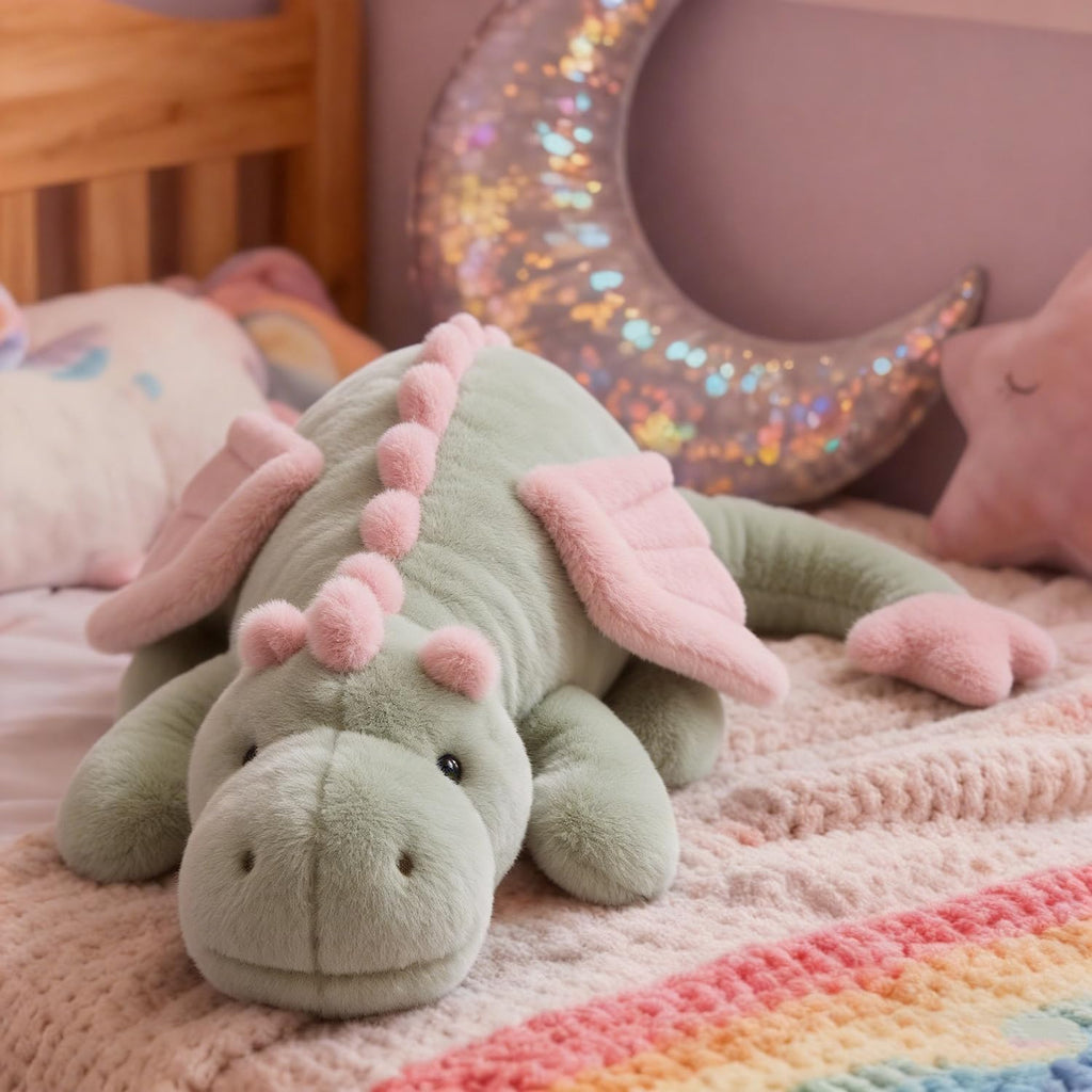 ARELUX - Lindo dragón grande de 50 pulgadas, suave peluche de pterosaurio verde matcha, almohada gigante de dinosaurio mullido con alas rosadas para amigos, miembros de la familia