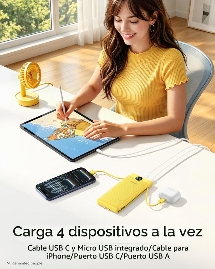 VEGER Cargador portátil con enchufe de CA integrado y cables, todo...