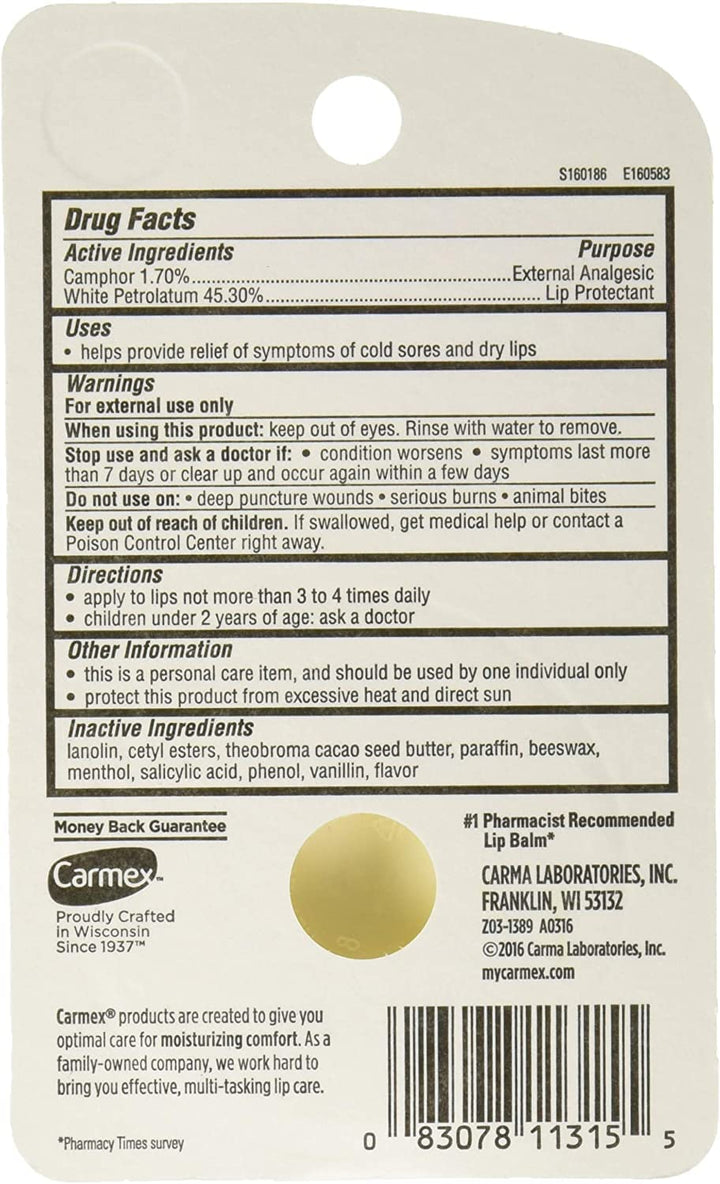 Carmex Bálsamo labial clásico medicado, 0.25 oz (paquete de 3)