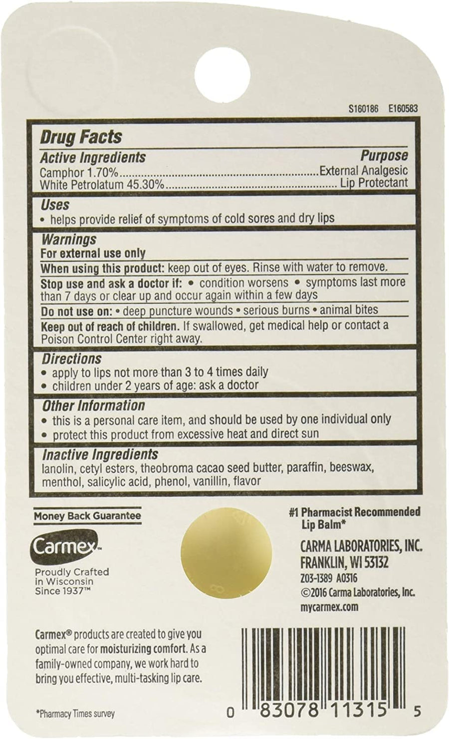 Carmex Bálsamo labial clásico medicado, 0.25 oz (paquete de 3)