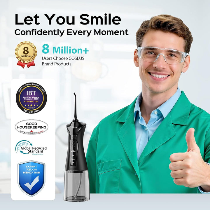 COSLUS Irrigador dental con hilo dental para dientes: 4 modos, inal...