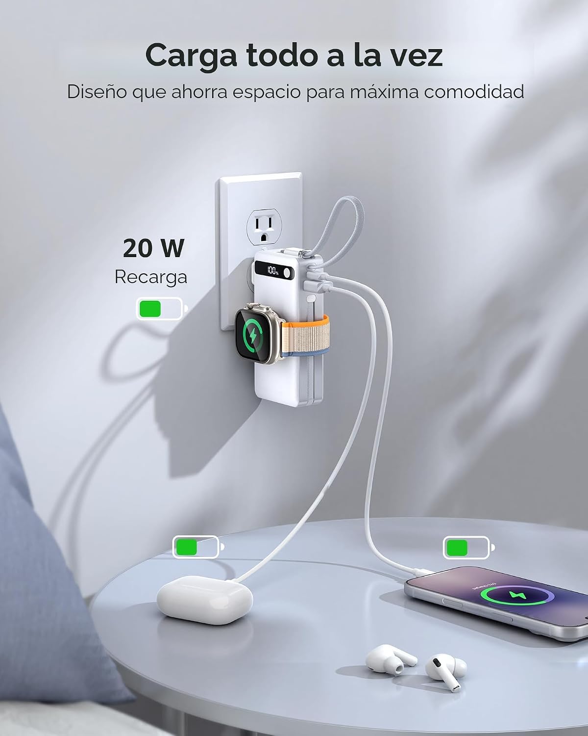 10000mAh 22.5W Power Bank Cargador portátil con cables incorporados...