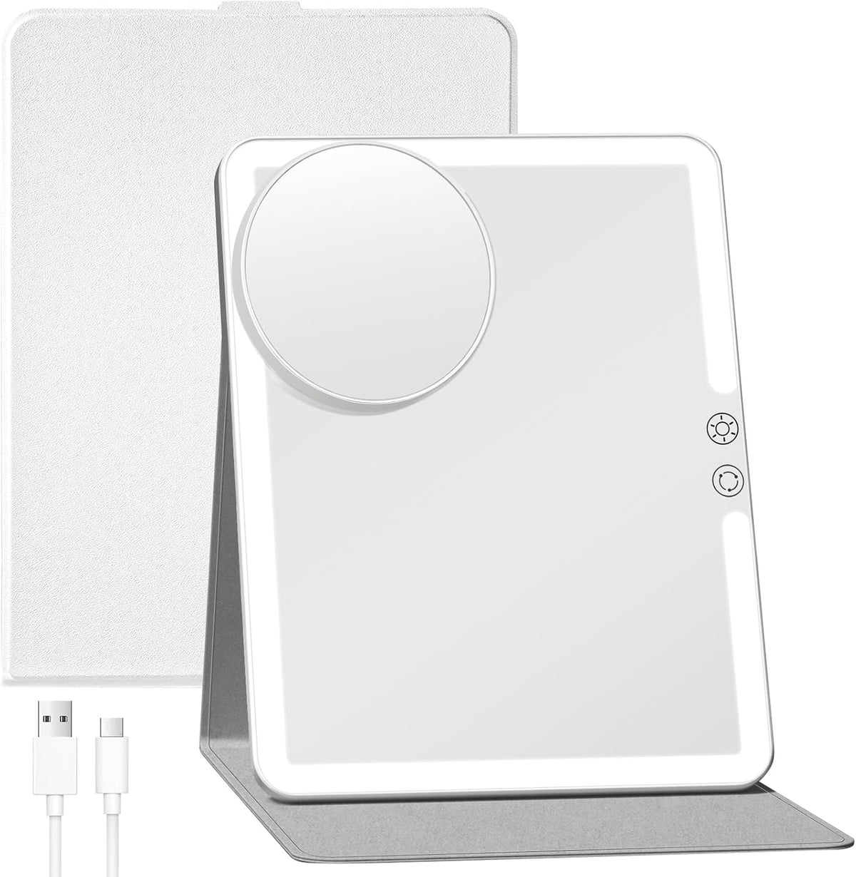 FUNTOUCH 2500mAh Espejo de maquillaje de viaje recargable grande con luz