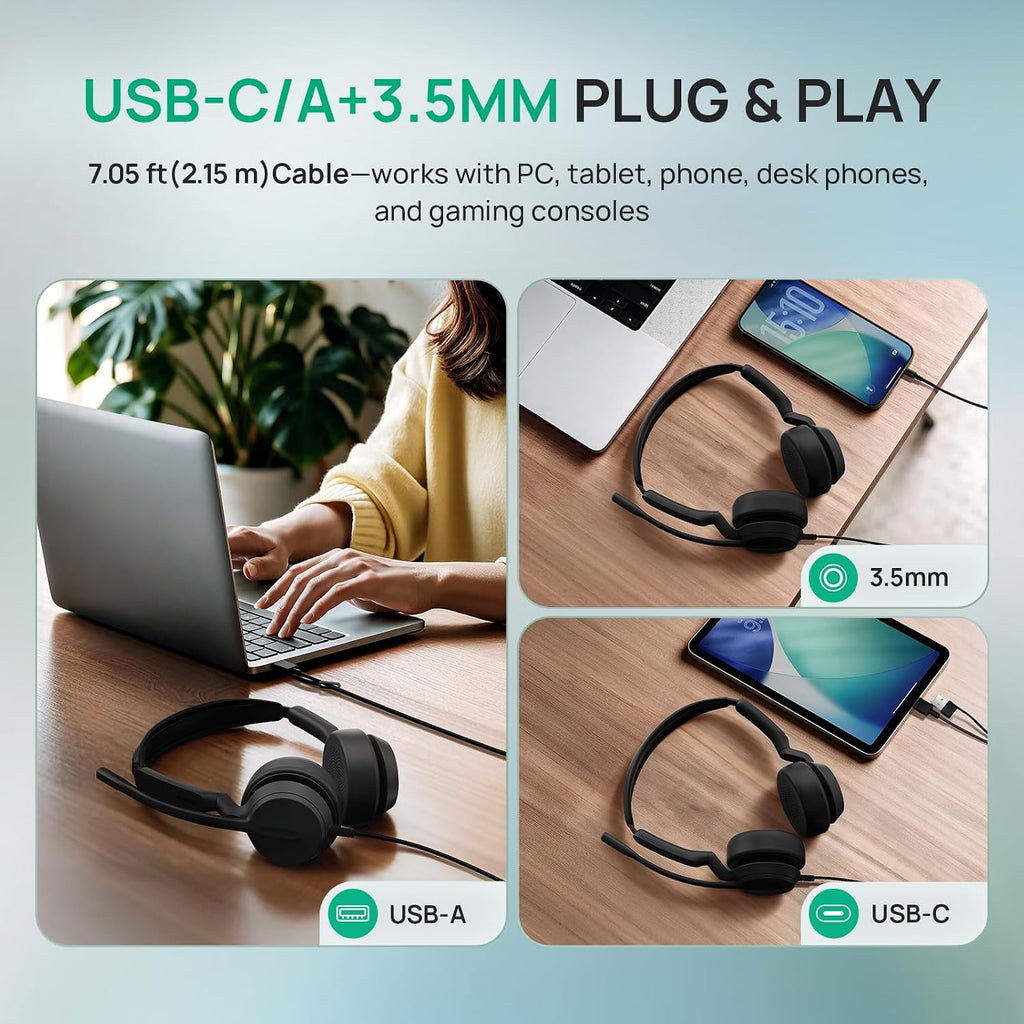 Yealink Auriculares con cable UH42 SE, 0.1 in y USB-A/C, controles en línea