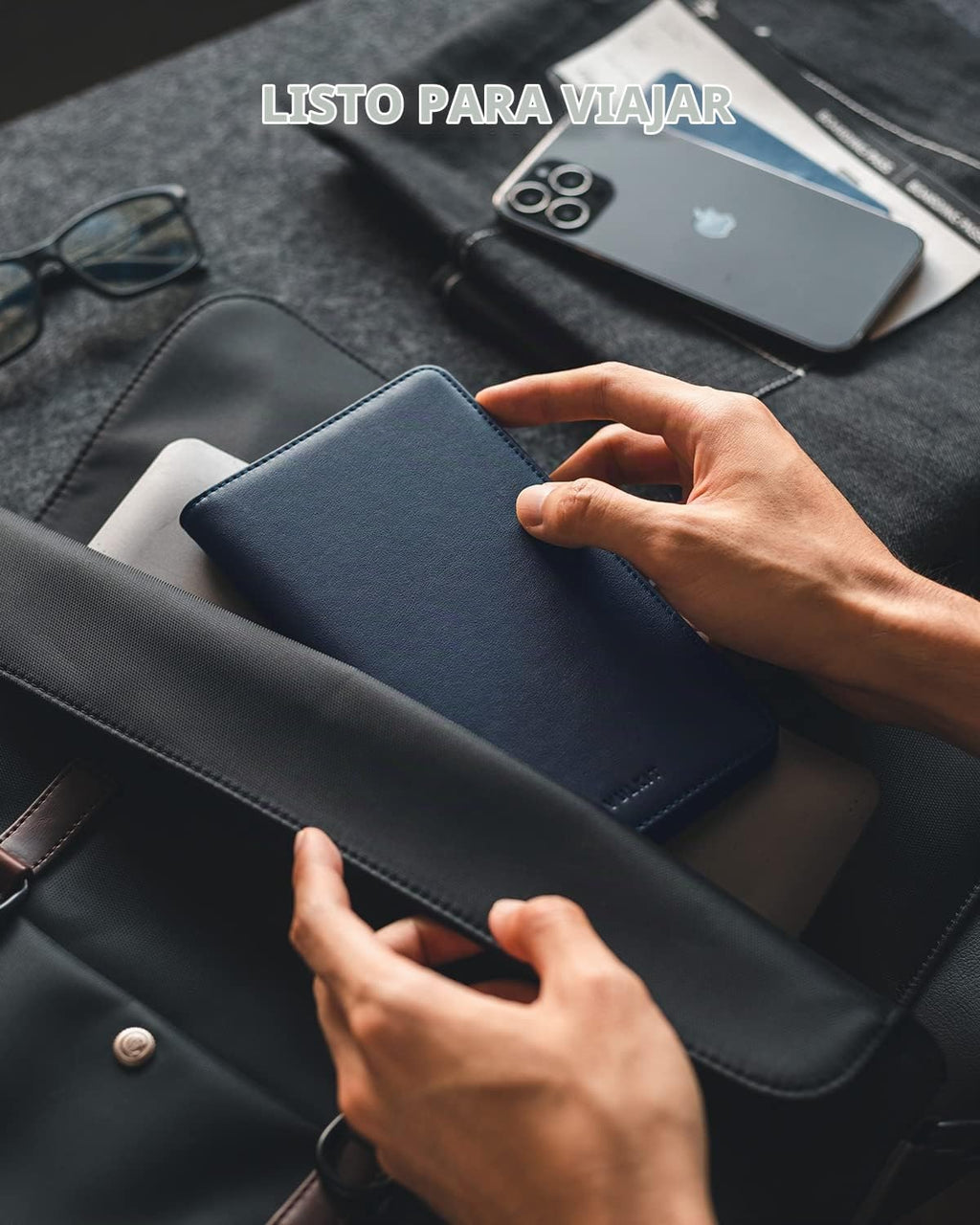 VULKIT Billetera para pasaporte, con bloqueo RFID, cartera de viaje para hombres y mujeres, Azul marino, Talla única, Cartera de viaje