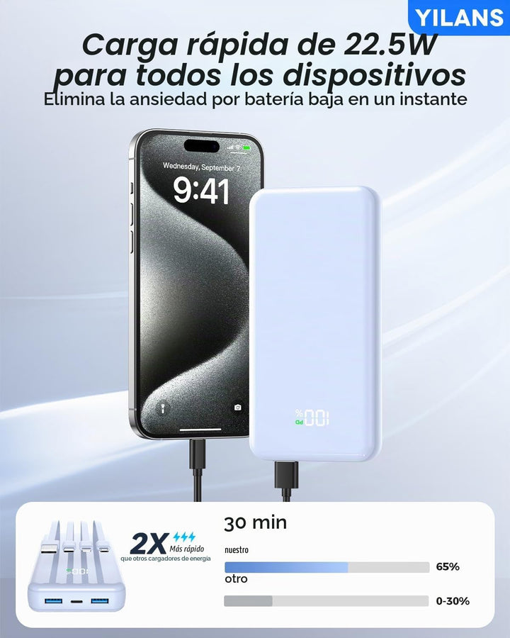 Cargador portátil, banco de energía de 50000 mAh, cable integrado,...