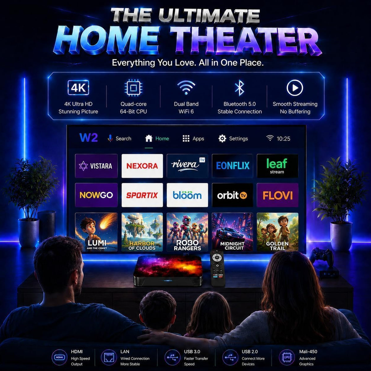 Android TV Box 14.0,4GB+64GB, soporte de vídeo 8K, USB 2.0/3.0