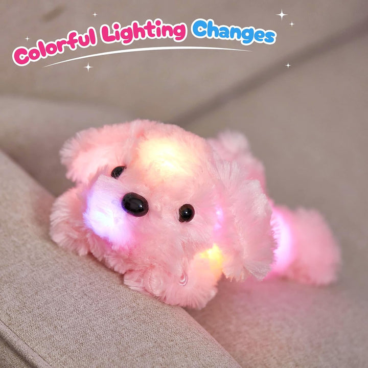 WEWILL - Cachorro rosa de peluche con luces LED de 10 pulgadas, con...