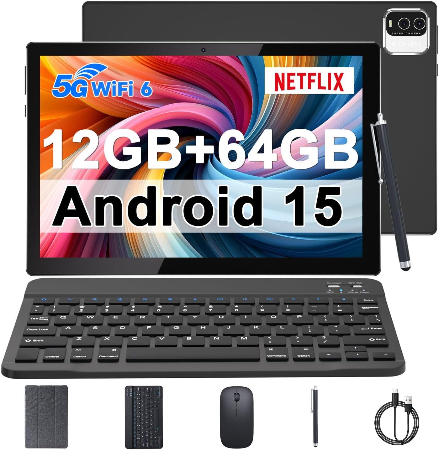 IWEGGO Tableta Android 15, 10 pulgadas 12GB RAM+64GB ROM Tablets co...