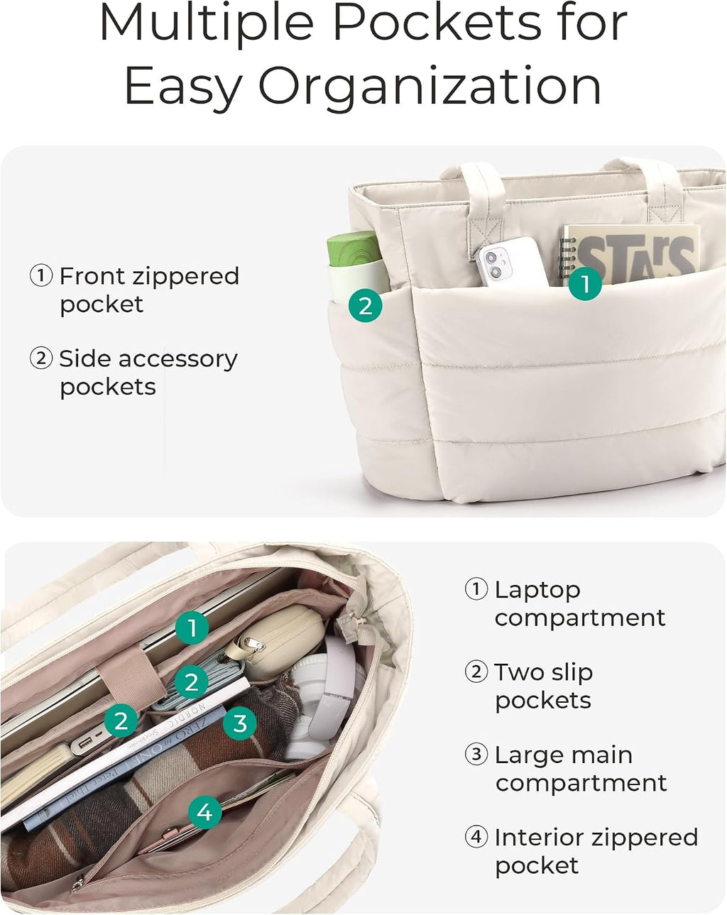 BAGSMART - Bolso de mano hinchado para mujer, bolso de trabajo ligero