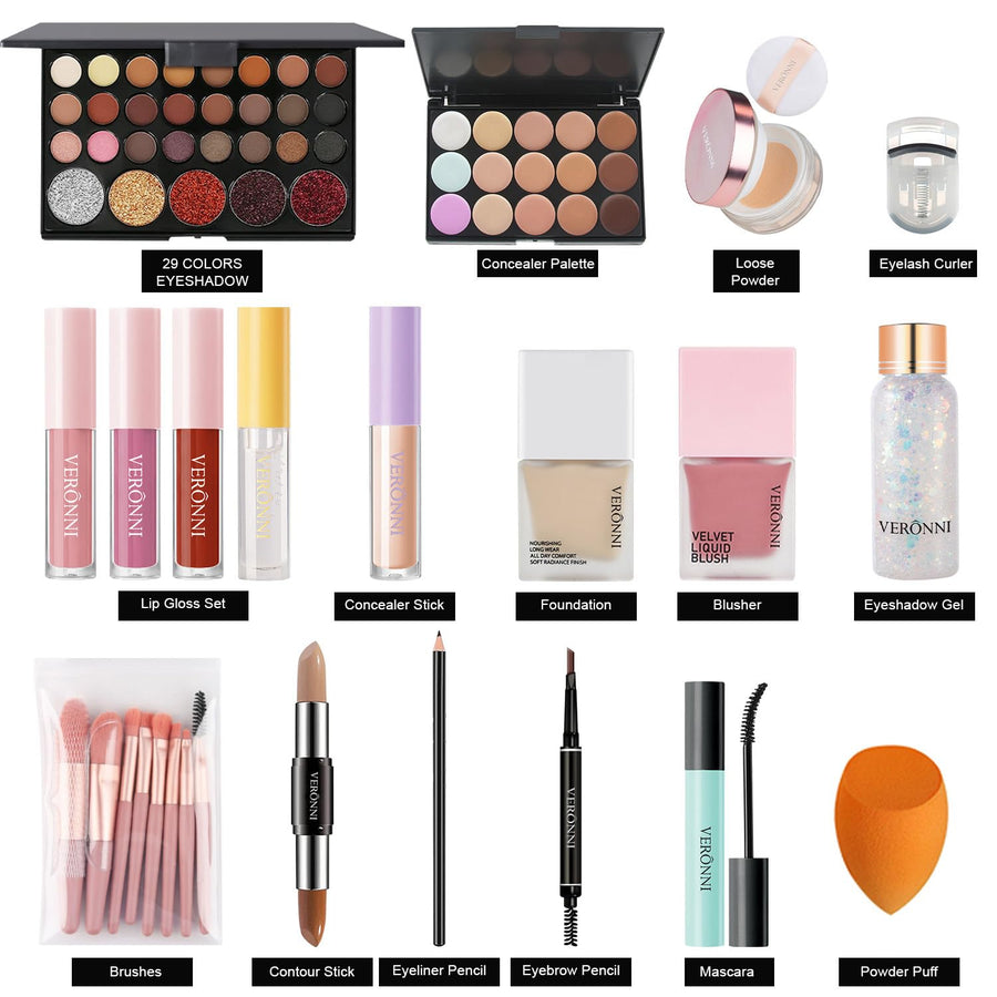 VERONNI Kit de maquillaje todo en uno, maquillaje de ojos y labios...