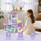 Lámpara Casa de muñecas para niñas, casa de muñecas de ensueño, 9 habitaciones con 2 muñecas, casas de muñecas de princesa, animales, muebles y accesorios, casa de juegos para niñas de más de 3 años