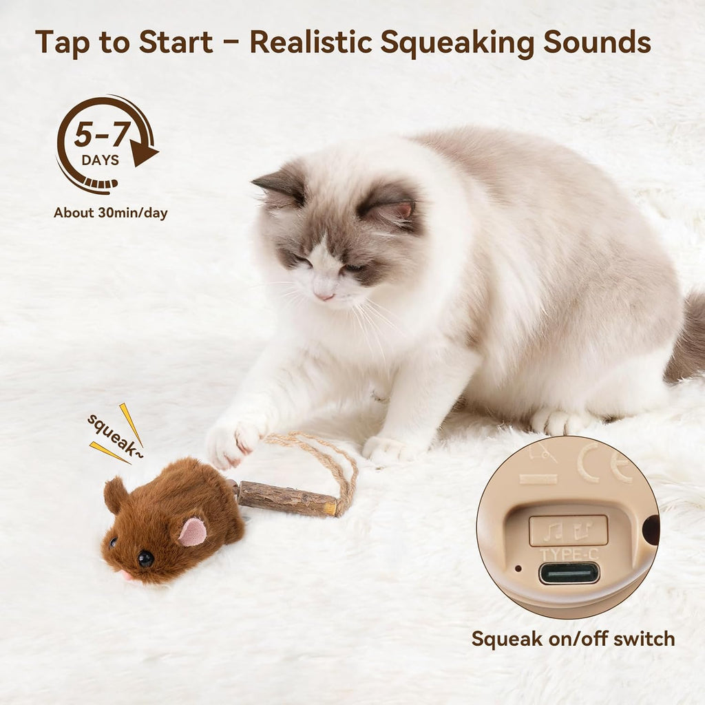 Migipaws MigiMouse - Juguete interactivo para gatos de 360 ° rodando y girando con cola meneante, juguete automático interactivo para gatos con ventosa fuerte