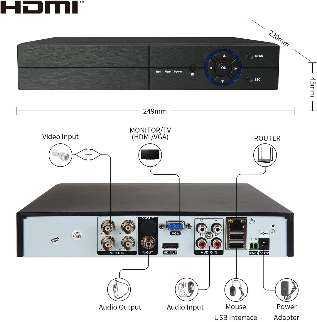 Eversecu Sistema de cámara de seguridad de 4 canales 1080P Lite DVR...