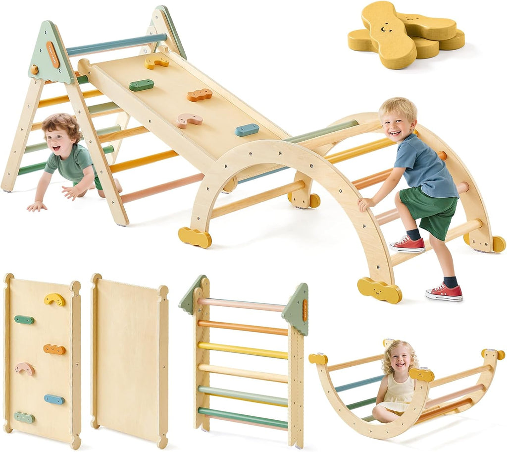 Tiny Land Conjunto de Triángulo Pikler, 7 en 1 plegable Montessori Escalada Juguetes