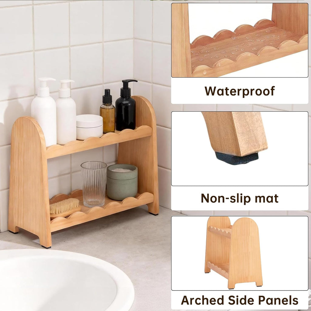 Organizador de encimera de baño de madera maciza 100%