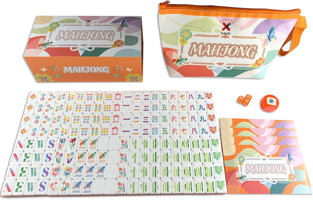 American Mahjong Gradient Design Set 1.2 pulgadas 160 Acrílico Alto Grado Cuatro Capa Naranja Mah-Jongg Azulejos