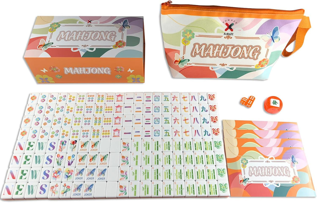 American Mahjong Gradient Design Set 1.2 pulgadas 160 Acrílico Alto Grado Cuatro Capa Naranja Mah-Jongg Azulejos