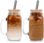 Tarro Mason con tapa y pajilla, tarros Mason de boca regular de 24 onzas con asa, vasos reutilizables, botellas de agua para batidos para café helado, clásico
