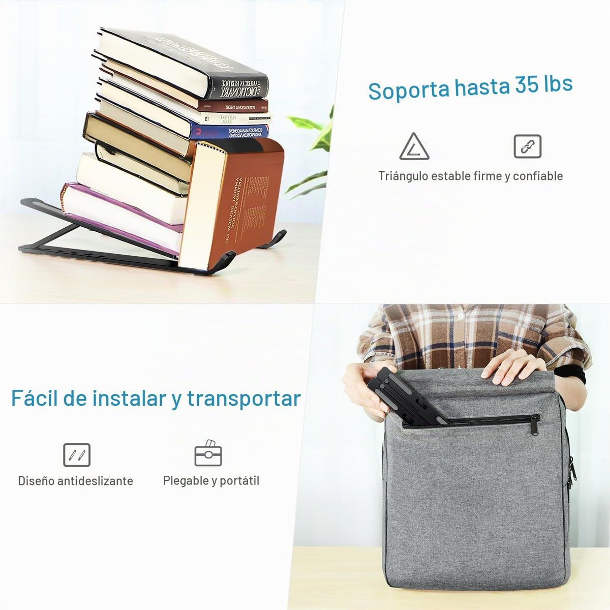 ivoler Soporte para laptop, soporte elevador para laptop, soporte para tableta de computadora, 6 ángulos ajustables, de aluminio, ergonómico, plegable, soporte de escritorio portátil compatible con