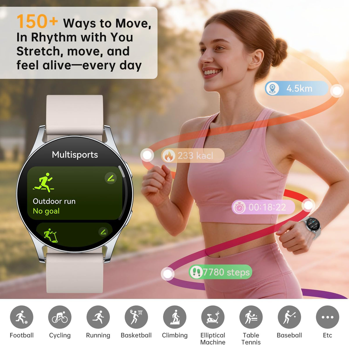 Reloj inteligente para mujeres y hombres, rastreador de actividad AMOLED de 1.614 in para Android iPhone con pantalla siempre encendida, más de 150 deportes, contador de calorías y pasos, monitor de sueño, responder/hacer llamadas (luz de estrellas)