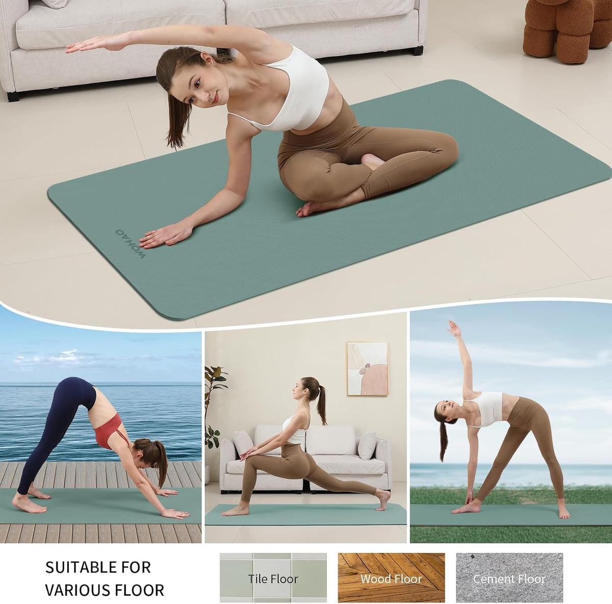 Colchoneta de Yoga Extra Ancha y Gruesa 8 mm, 72" x 31.5"