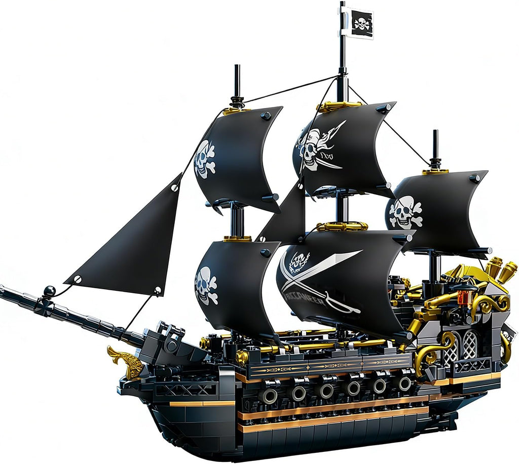 Juego de bloques de construcción de barco pirata, juguetes de barco pirata negro, 3 mástiles, kit de modelo clásico de barco de vela con soporte de exhibición, regalos de cumpleaños para adultos, niños, hombres, adolescentes y niños de 8 a 12 (801