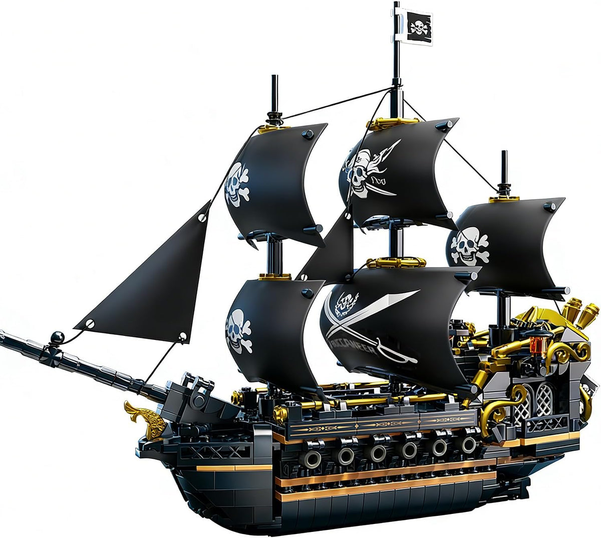 Juego de bloques de construcción de barco pirata, juguetes de barco pirata negro, 3 mástiles, kit de modelo clásico de barco de vela con soporte de exhibición, regalos de cumpleaños para adultos, niños, hombres, adolescentes y niños de 8 a 12 (801