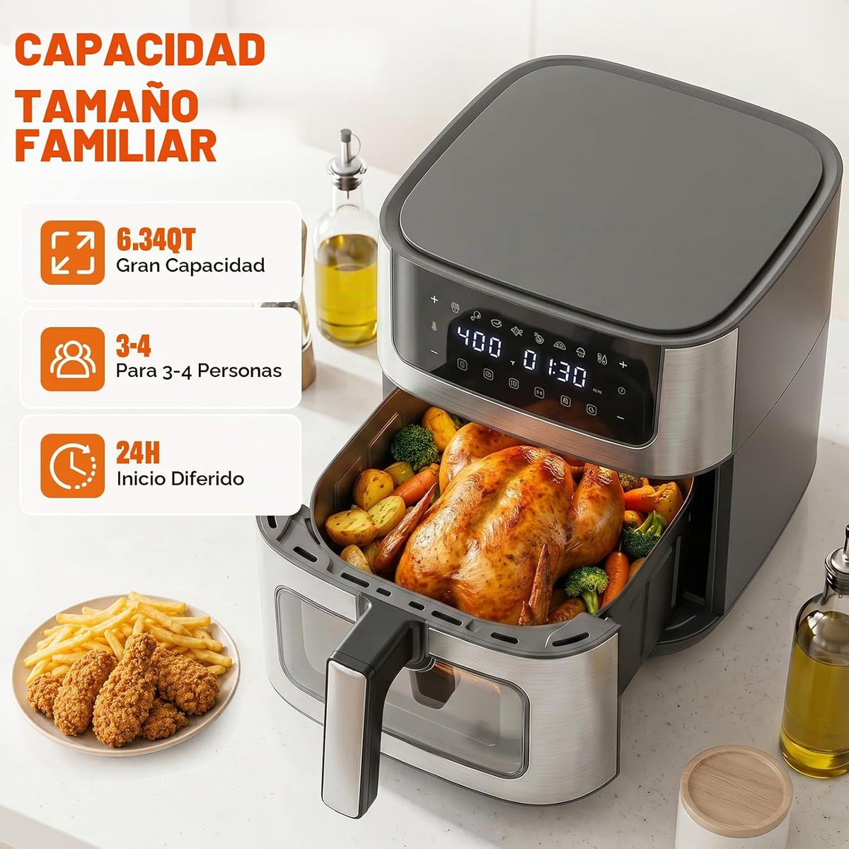 8-en-1 Air Fryer 6 Quarts, Airfryer con Presets y Window