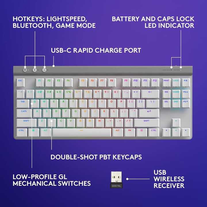 Logitech G 515 Lightspeed TKL - Teclado inalámbrico para juegos de...