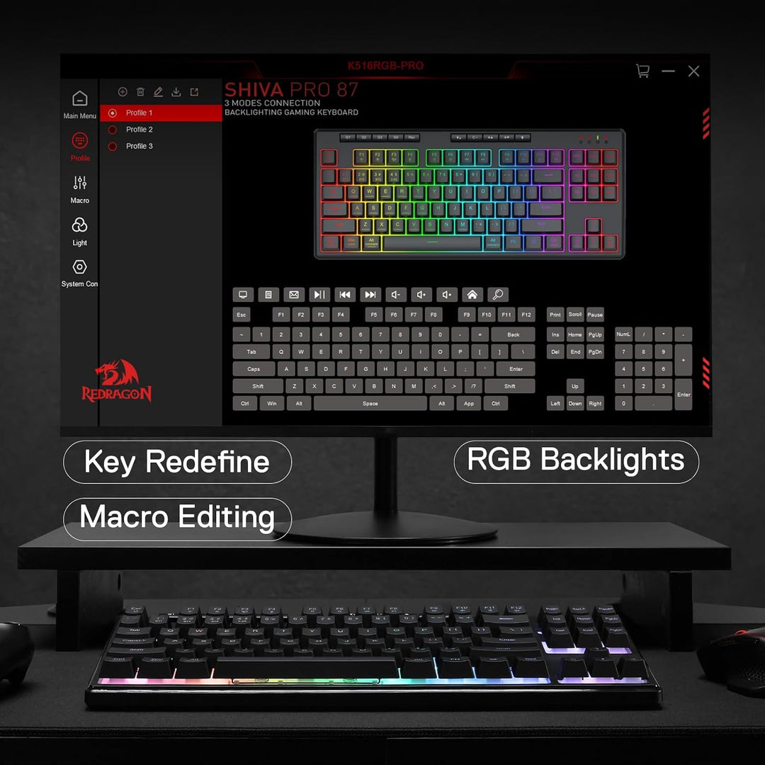 Redragon K516 PRO Shiva TKL RGB Teclado inalámbrico de membrana par...
