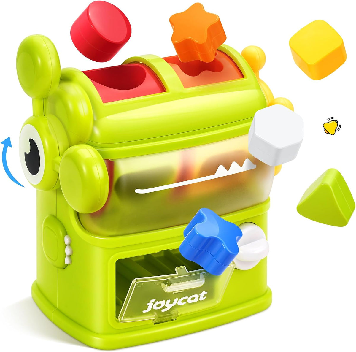 JoyCat Monster Eating The Shapes, juguete interactivo clasificador de formas para niños pequeños de 1 a 3 años, con 6 bloques de forma de sonajero y 2 palancas, juguetes de aprendizaje Montessori a