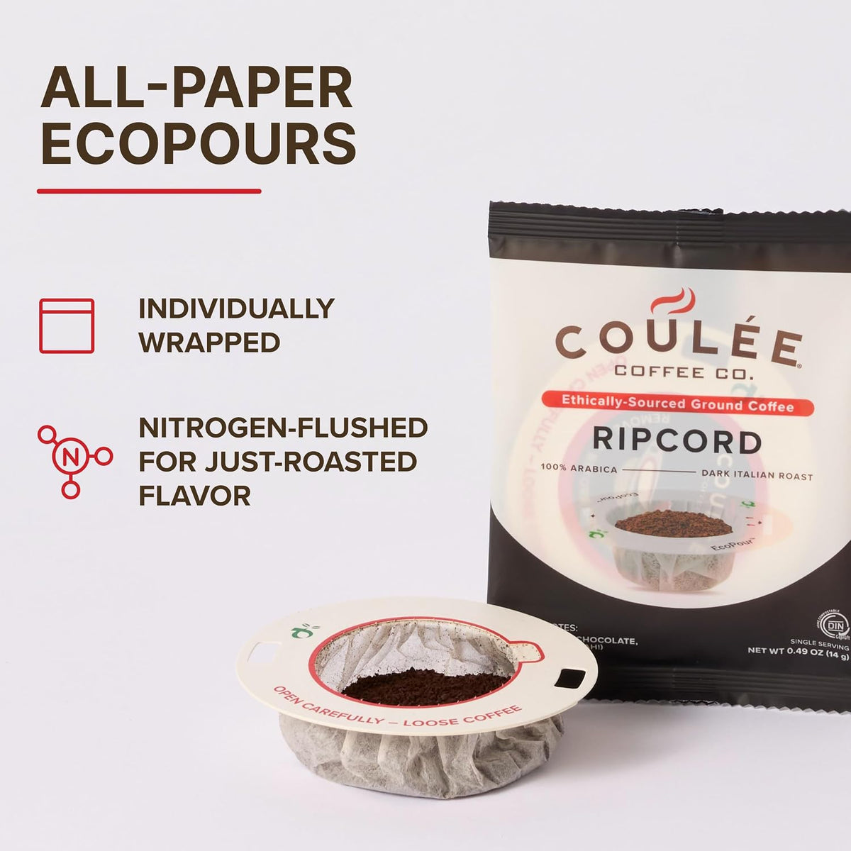 EcoPour Ripcord - Café tostado italiano oscuro, porción individual