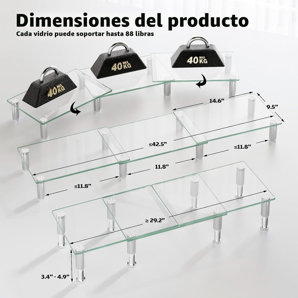 Hemudu Soporte para monitor dual: longitud y ángulo ajustables, soporte elevador de monitor dual, organizador de escritorio para PC, computadora, laptop (Transparente)