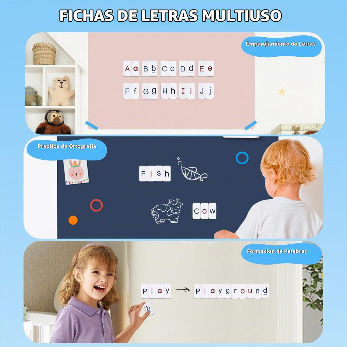 JoyCat Azulejos magnéticos de letras 234PCS, alfabeto, tablero magnético de