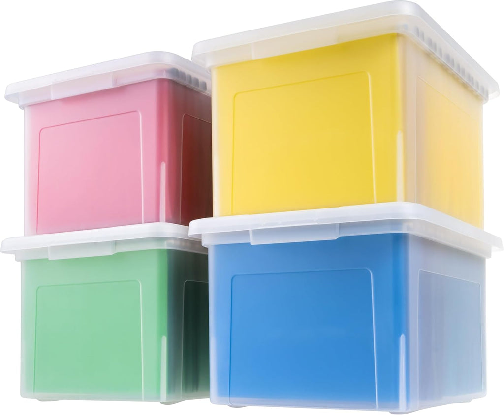 IRIS USA - Caja de archivos, organizador de archivos de plástico con tapas para archivos de cartas/documentos legales, caja de documentos portátil para mudanza, contenedor de almacenamiento con tapa