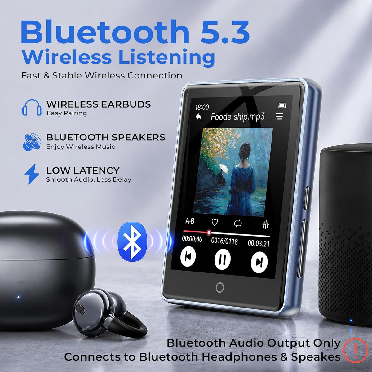 RUIZU Reproductor MP3 de 32GB con Bluetooth 5.3, pantalla táctil de 2.8" y altavoz