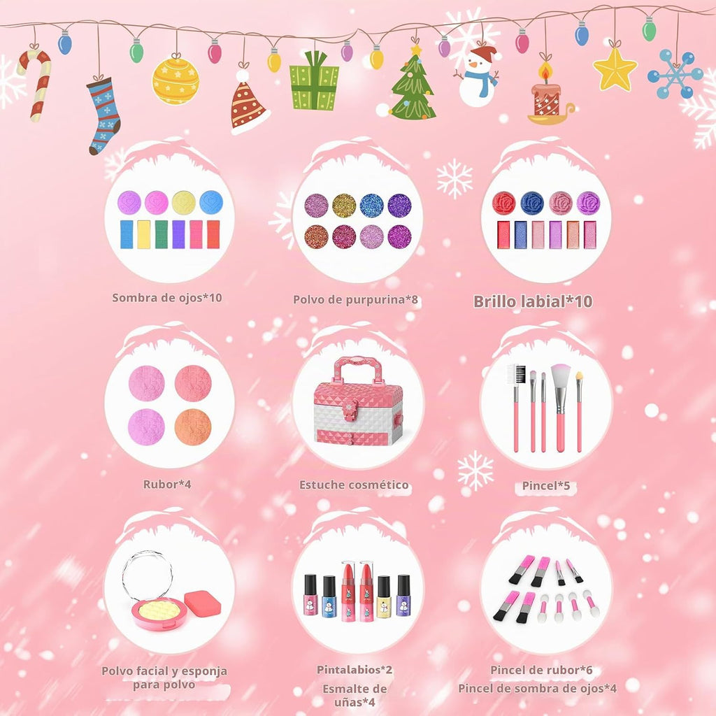 Set de Maquillaje Infantil de 57 Piezas para Niñas, Set de Maquillaje Real Lavable para Niñas Pequeñas